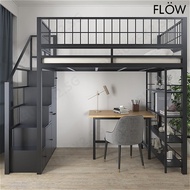 Multifunction Attic Bed Simple Bed Frame | Desk + Ladder Cabinet Iron Single Bed Frame dubukex2.sg