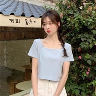 Bowknot square neck short-sleeved t-shirt womens summer 2023 new Korean version slimming short top t