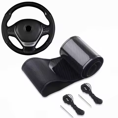 Universal Leather Car Steering Wheel Cover Case Sports Stitched Carbon Fiber Car Steering Wheel Line