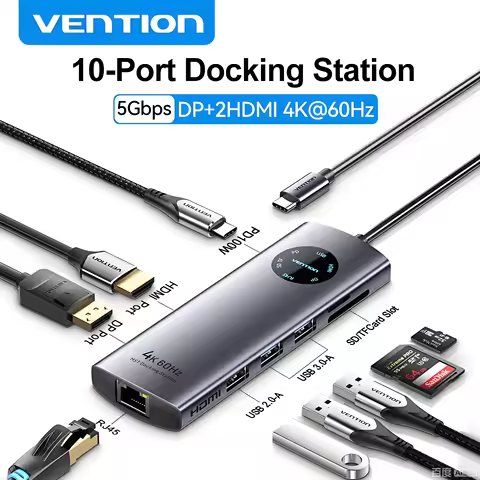 Vention 10 in 1 USB HUB HDMI DP 4K@60Hz Adapter RJ45 Splitter Type C HUB 3.0 PD 100W Charger Docking