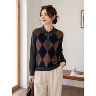Argyle Pattern Women Knit Long sleeve Top Argyle Pattern Korean Style Long sleeve Knit Top Premium