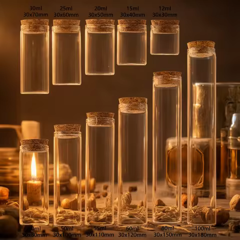 10ml/15ml/20ml/30ml/40ml/50ml/55ml/60ml/80ml/100ml Cork Stopper Dragees Jars BottlesSmall Glass Test