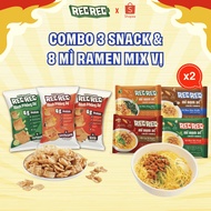Combo of 3 Spicy Crispy Snacks 40g and 8 REC REC Instant Ramen Noodles 105g - Healthy Food Rich in C