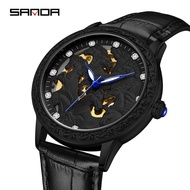 Sanda เชิงพาณิชย์สายหนังม้า Totem กันน้ำหรูหราควอตซ์นาฬิกาของขวัญคู่ SD 7011-3