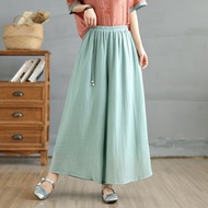 Oladivi Plus Size Women Cotton Linen Wide Leg Pants Elastic Waist Casual Palazzo Trousers Summer Coo