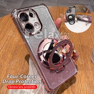 For HUAWEI nova Y74 4G Plating Glitter Mirror Holder Silicone Shockproof Case For Huawei Nova Y74 No