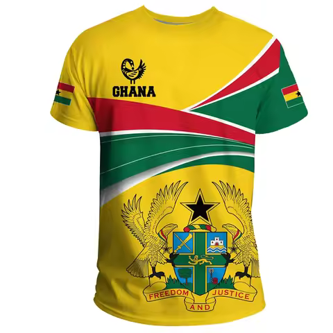 Ghana Flag 3D Printed T Shirt Men Summer Fashion Ghanaian Coat Of Arms Football Jersey Tee O-Neck Sh