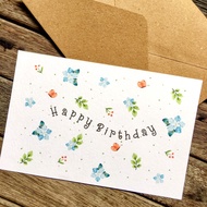 Happy Birthday Blank Greeting Card Plain Blank Flower biru
