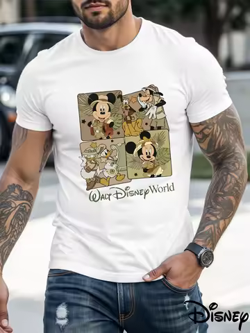 Disney World Animal Kingdom Safari T-Shirt Mickey and Friends Vintage Safari Style Men's Casual Shor
