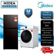 [COMBO SET] Midea 2 Door Inverter Refrigerator (240L) MDRT307MTB28 & Front Load Inverter Washer (8.5