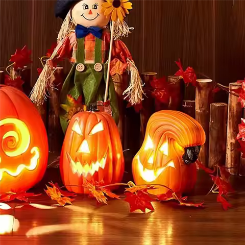 A76X-Outdoor Decoration Battery-Powered Pumpkin Decor Halloween Pumpkin Lamp Led Light Up Pumpkin