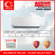 ACSON Air Conditioner / Air Cond AVORY Wall Mounted Inverter Series R32 1.0HP/1.5HP/2.0HP A3WMY10APF/15APF/20APF + ECO COOL + Plusma + 5 STAR Energy Saving with WIFI Adapter Deliver by Seller (Klang Valley area only)