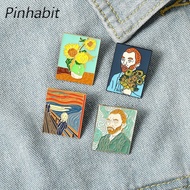 Pinhabit เข็มกลัดเคลือบภาพวาดสีน้ำมัน The Scream Sunflower Van Gogh