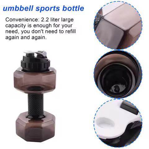 ABXY 75 Oz (2.2 L) Dumbbell Shaped Water Bottle Big Capacity Free Flip Top Leak Proof lid （black）