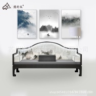 New Chinese Arhat Bed Fabric Sofa Club Combination Solid Wood Solid Wood Looking for Bridge Printing