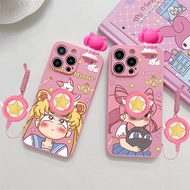 3D Toy Cartoon Cute Beautiful Girl Phone Holder Lanyard Casing For Huawei Y7 Y6 Y5 Pro Pirme 2018 2019 Y5P Y7A Y7P Y8P Y6S Case Soft Silicone Bracket Rope Cove