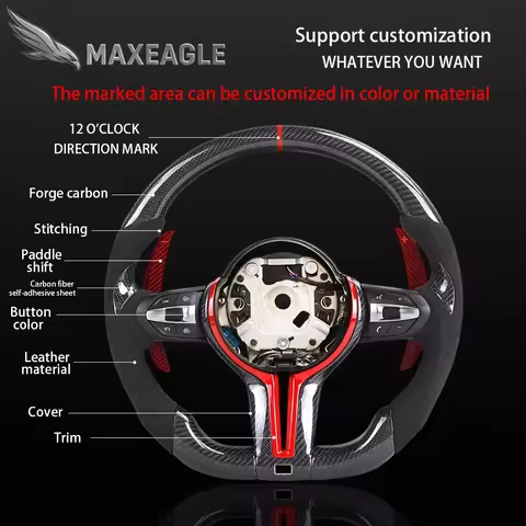 MAXEAGLE Steering Wheel For BMW M3 M5 F10 F12 F18 F07 F06 F20 F22 F30 F32 F34 F35 F45 F48 F49 X1 X2 