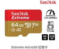 0SANDISK 晟碟 Extreme microSD 64GB  U3 A2 V30 記憶卡 公司貨