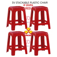 4 Units Red 3V Stackable Plastic Stool Plastic Chair Plastic Bench Guest Stool Kerusi Plastik Bangku Plastik Serbaguna