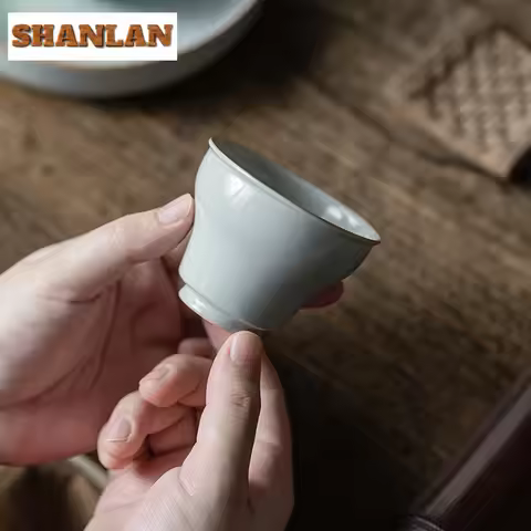 110ML Handmade Ice Cracked Glaze Ceramic Tea Cups Chinese Azure Ru Kiln Tunic Waist Cup Tasting Mugs