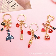 Chanel-style keychain, lipstick, high heels, lips, phone bag pendant, rose flower, exquisite women's