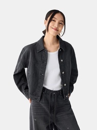 女裝|翻領牛仔外套-水洗黑