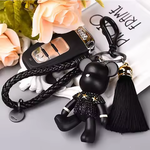 2021 Fashion Bomgom Tassels Cartoon Popobe Gloomy Bear Keychain Cute Bag Charm Holder Cartoon Resin 
