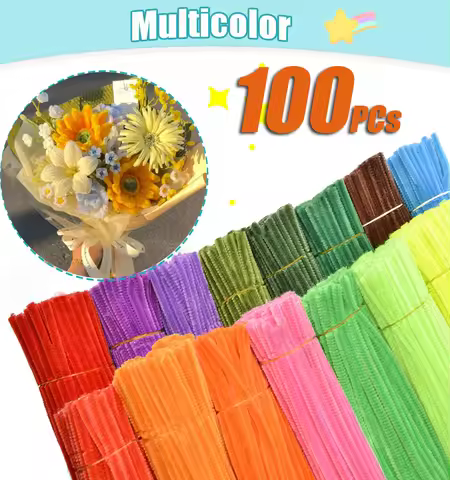 100PCS Colored Chenille Wires Fluffy Sticks DIY Craft Fuzzy Stems Twist Wire for Kids Birthday Teach