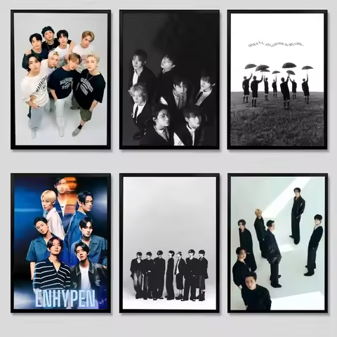 E-ENHYPEN-N Kpop Man Poster Kraft Club Bar Paper Vintage Posters Wall Art Painting Bedroom Study Sti