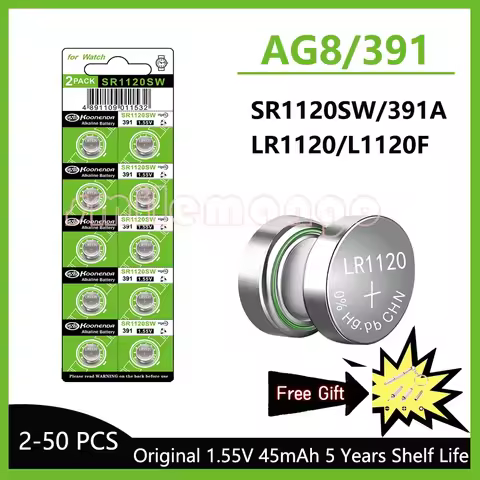 2-50PCS 1.55V AG8 45mAh Button Batteries LR1120 391 SR1120 R1120W CX191 G8A 191 391A SR1120SW Cell C