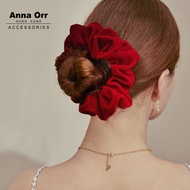 เครื่องประดับผมแบรนด์ Anna Orr ยางรัดผมรูปลำไส้ใหญ่โอเวอร์ไซส์สีไวน์แดงหรูหราแบบกอธิคที่คาดผมดอกไม้ไ