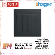 Hager Muse WGML141KB 16AX 4 Gang 1 Way Switch (Suitable for BTO switch replacement)