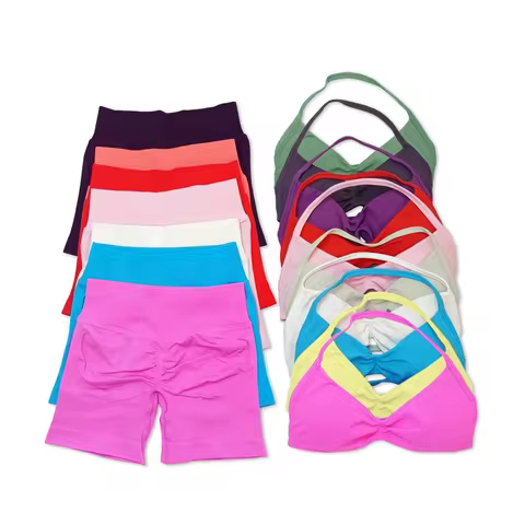 Strappy Bra + Impact Shorts With Logoprint 2 Piece Yoga Set Sportswear Woman Gym Sports Workout Fitn