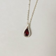 石榴石切面水滴吊墜 刻面紅石榴石項鍊 天然石一月生辰石禮物