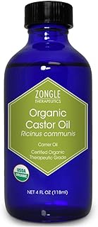 Zongle USDA Certified Organic Castor Oil, Cold Pressed, Ricinus Communis, 4 OZ