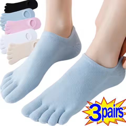 1/3pairs Summer Invisible Toe Socks Woman Girl Cotton Thin Solid Soft Shallow Mouth Breathable Deodo