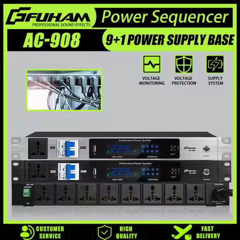 FUHAM AC-908 Professional Power Controller, 10-Channel Power Sequencer, with RS232 Serial Port, Suit