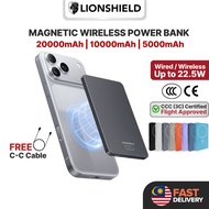 (MY) LionShield 3C/CCC Certified PD 22.5W/20W/15W Magnetic Powerbank Fast Charging Wireless Power Ba