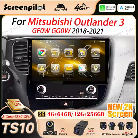 Android 16 Car Radio Stereo For Mitsubishi Outlander 3 GF0W GG0W 2018-2021 2K QLED Multimidia Player