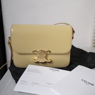 Celine 亮面牛皮革TEEN TRIOMPHE手袋 淺黃色