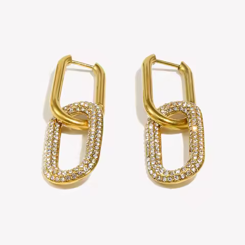 E.B.belle Luxurious Combination Zircon Earrings Waterproof 316L Stainless Steel Jewelry 18K Gold Pla