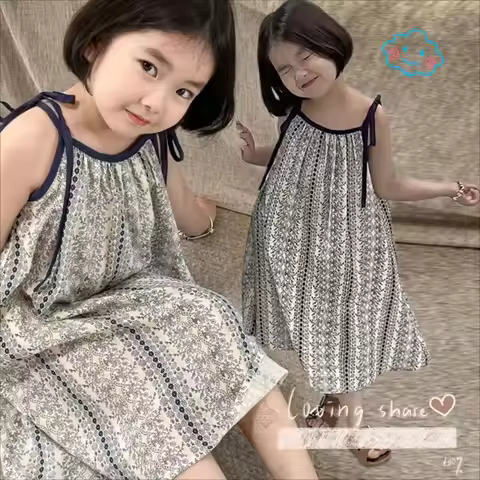 Girls Floral Sleeveless Dress - Lace-up Princess Gown with Chiffon Skirt for 2-7 Years, Perfect for 