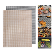 2PCS BBQ Mesh Grill Mat Heat-Resistant Non-Stick Silicone Baking Pan Mat Hollow Grid Grilling Mat Reusable BBQ Baking Net Liner 40x33CM