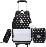 Rolling Backpack for Girls Backpack with Wheels for Kids Travel Backpacks for Girls Roller School Bag with Wheels, Black