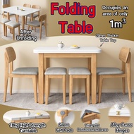 【unfeisha】Dining table set folding dining table Solid Wood dining Table And Chairs Combination Long Table Marble Table