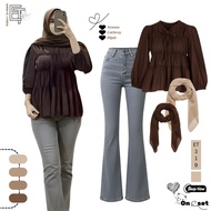 3-in-1 Women's Oneset - Mahogany Blouse + Cutbray + Bella Square Hijab [ET319]