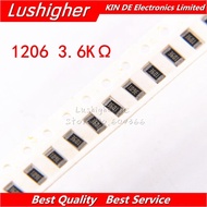 100PCS 1206 SMD Resistor 5% 3.6K Ohm 362 3.6Kohm