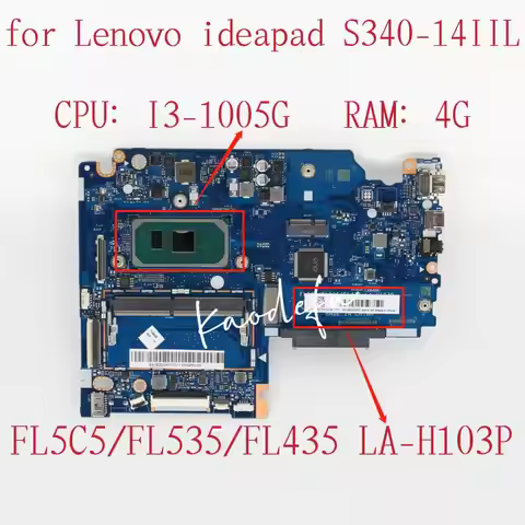 LA-H103P for Lenovo Ideapad S340-14IIL Laptop Motherboard 81VV CPU :I3-1005G RAM:4G DDR4 FRU:5B20W86