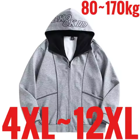 New Big Size 12XL Men's Spring Hoodie Hooded Zip Up Oversized Sweatshirt Male Extra Plus Large 5XL 6