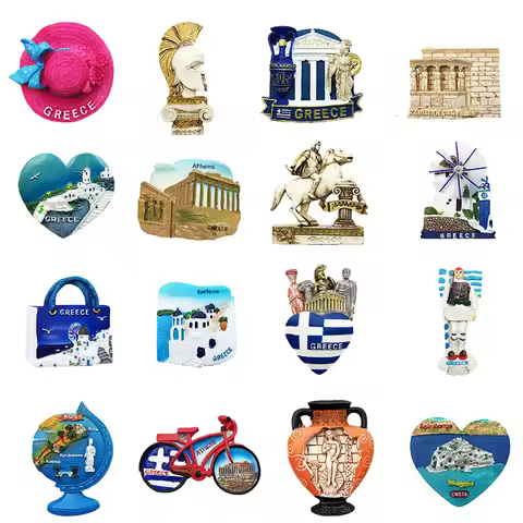 3D Resin Fridge Stickers Athens Greece Travel Souvenirs Santorini Kos Island Election Temple Refrige
